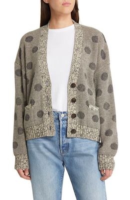 THE GREAT. The Slouch Polka Dot Jacquard Cardigan in Licorice Polka Dot
