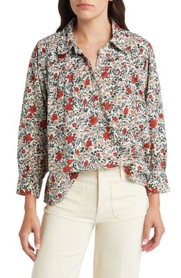 THE GREAT. The Summit Floral Print Cotton Shirt in Cream Mesa Floral