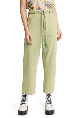 THE GREAT. The Voyager Rope Belt Crop Cotton Pants in Washed Sweetgrass