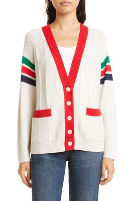 THE GREAT. Varsity V-Neck Button-Up Cashmere Cardigan in Cream