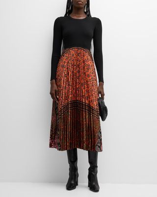 The Izara Pleated Floral-Print Sweater Dress