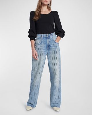 The Jennifer Wide-Leg Pin-Stripe Studded Jeans