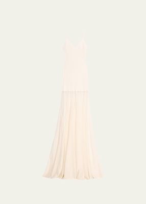 The Katya Ribbed Knit Maxi Dress with Sheer Pleated Skirt