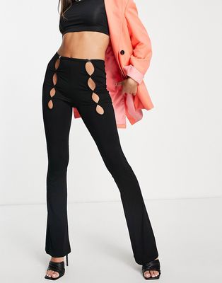 The Kript Y2K high waisted flare pants with cut out detail - part of a set-Black