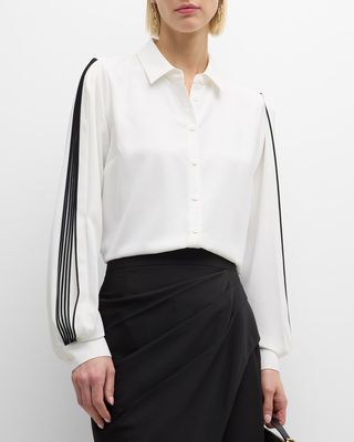The Landon Pleated-Sleeve Button-Down Blouse