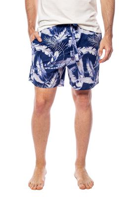 The Lazy Poet Plume Leaf Print Pajama Shorts in Blue