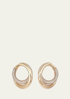 The Loop Earrings - Infinity Loop Half Pavé, Big, in Yellow Gold and White Diamonds