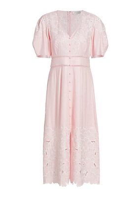 The Lorelei Embroidered Linen Midi-Dress