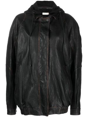 The Mannei Batumi drawstring-hood leather jacket - Black