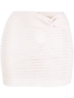 The Mannei knot-detail crochet mini skirt - Neutrals