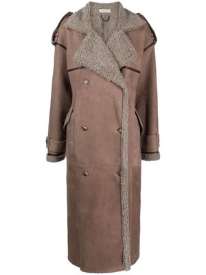The Mannei shearling-lining double-breasted coat - Neutrals