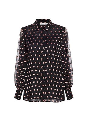 The Marie Burnout Polka Dot Silk-Blend Blouse