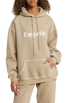 THE MAYFAIR GROUP Empathy Embroidered Graphic Hoodie in Tan