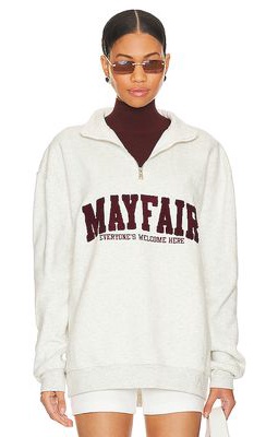 The Mayfair Group Mayfair Everyone's Welcome Here Half Zip in Light Grey