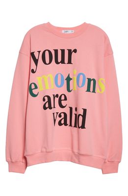 THE MAYFAIR GROUP Unisex Emotions Are Valid Graphic Crewneck Sweatshirt in Pink