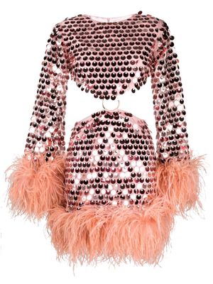The New Arrivals Ilkyaz Ozel Edie sequinned feather-trim minidress - Pink