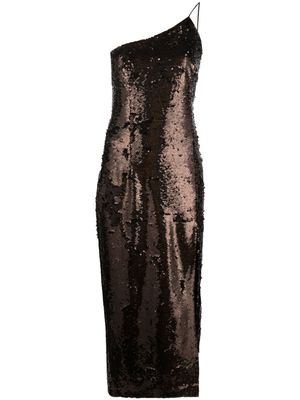 The New Arrivals Ilkyaz Ozel sequin-embellished asymmetric midi dress - Brown