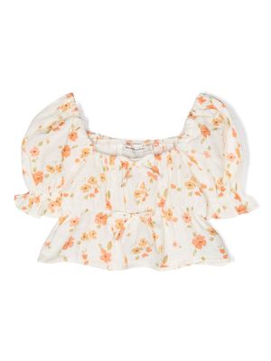 THE NEW SOCIETY floral-print cotton crop top - White