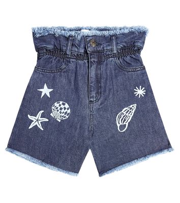 The New Society Lagoon embroidered denim shorts