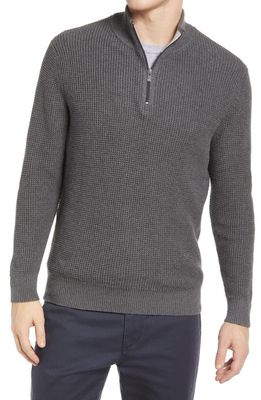 The Normal Brand Waffle Knit Quarter Zip Pullover in Charcoal