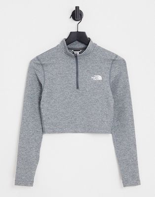 The North Face 1/4 zip cropped long sleeve t-shirt in gray