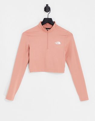 The North Face 1/4 zip cropped long sleeve t-shirt in pink