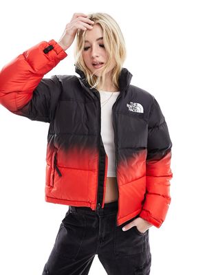 The North Face 1996 Retro Nuptse dip dye down puffer jacket in black and red
