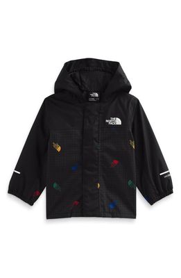 The North Face Antora Waterproof Recycled Polyester Rain Jacket in Black Tossed Logo Grid Print