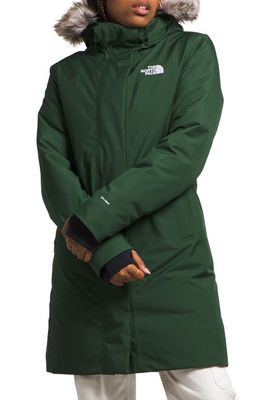 The North Face Arctic Waterproof 600-Fill-Power Down Parka with Faux Fur Trim in Pine Needle