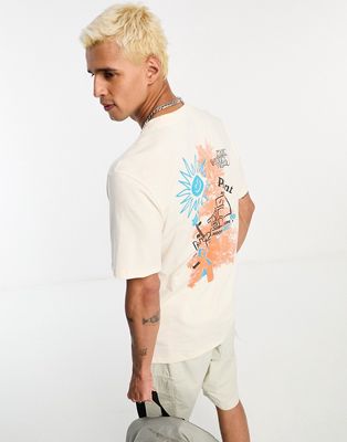 The North Face back print T-shirt in cream-Gray