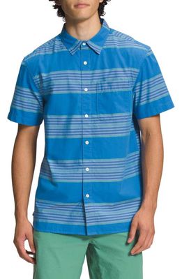 The North Face Baytrail Stripe Short Sleeve Button-Up Shirt in Super Sonic Blue Stripe