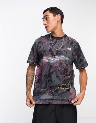 The North Face Box all over print logo t-shirt in black trail glow