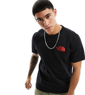 The North Face box swirl back print t-shirt in black & red Exclusive to ASOS