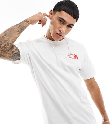The North Face contour half dome back print t-shirt in white & red Exclusive to ASOS