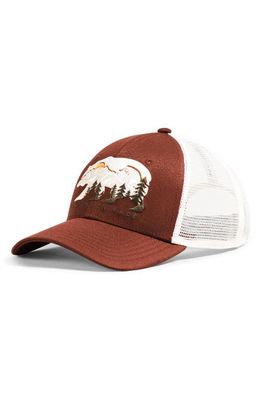 The North Face Embroidered Logo Mudder Recycled Trucker Hat in Brandy Brown/Gardenia White