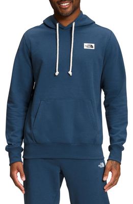 The North Face Heritage Patch Recycled Cotton Blend Hoodie in Shady Blue