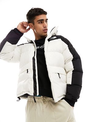 The North Face Himalayan down puffer parka coat in off white and black