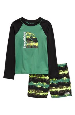 The North Face Kids' Amphibious Long Sleeve Two-Piece Rashguard Swimsuit in Deep Grass Green Mntn Pnrma