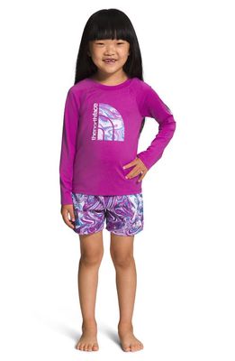 The North Face Kids' Amphibious Sun Two-Piece Rashguard Swimsuit Set in Purple Cactus Water Marble