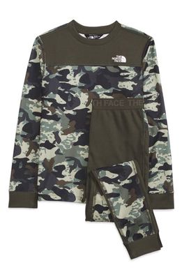 The North Face Kids' Camouflage Thermal Knit Top & Pants Set in Taupe Green Never Stp Cmo Prnt