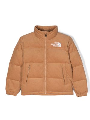 The North Face Kids logo-embroidered padded corduroy jacket - Brown