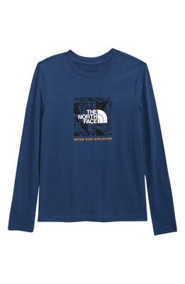 The North Face Kids' Long Sleeve Logo Graphic Tee in Shady Blue