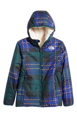 The North Face Kids' Mossbud Reversible Water Repellent Parka in Ponderosa Green Plaid