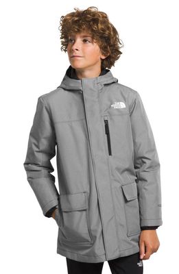 The North Face Kids' North Triclimate 2-in-1 600 Fill Power Down Waterproof Hooded Jacket in Tnf Medium Grey Heat