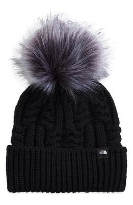 The North Face Kids Oh Mega Beanie with Faux Fur Pom in Tnf Black