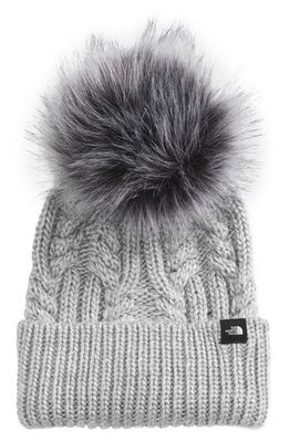 The North Face Kids Oh Mega Beanie with Faux Fur Pom in Tnf Light Grey Heather