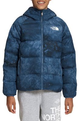 The North Face Kids' Print Reversible Water Repellent 600 Fill Power Down Jacket in Shady Blue Spray Dye