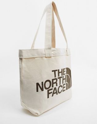 The North Face large logo tote bag in natural-White