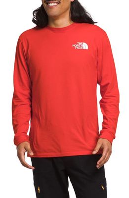 The North Face Long Sleeve NSE Box Logo Graphic T-Shirt in Fiery Red/Art
