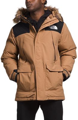 The North Face McMurdo Waterproof 550 Fill Power Down Parka with Faux Fur Trim in Almond Butter/Tnf Black